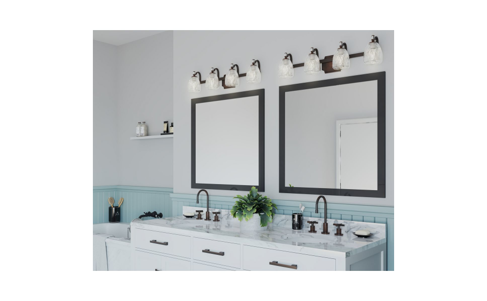 Progress Lighting Anjoux Collection 4-Light Antique Bronze Clear Water Glass Luxe Bath Vanity ... intended for Anjoux 1-Light Bath Illuminating Your Bathroom with Style and Purpose