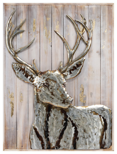 &Quot;Deer 1&Quot; Hand Painted Iron Wall Sculpture On Slatted Solid Wood Wall Art 40&Quot;X30&Quot; - Rustic ... with "Deer 1" Hand Painted Iron Wall Sculpture On Slatted Solid Wood Wall Art 40"X30"