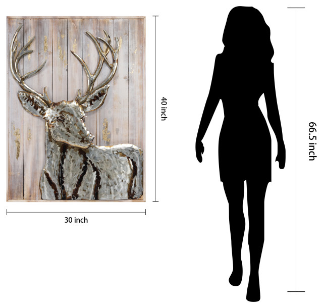 &Quot;Deer&Quot; Handed Painted Iron Wall Sculpture On Slatted Solid Wood Wall Art, 30&Quot;X3&Quot;X40&Quot;Each ... for A Closer Look at the "Deer 1" Hand Painted Iron and Wood Wall Sculpture