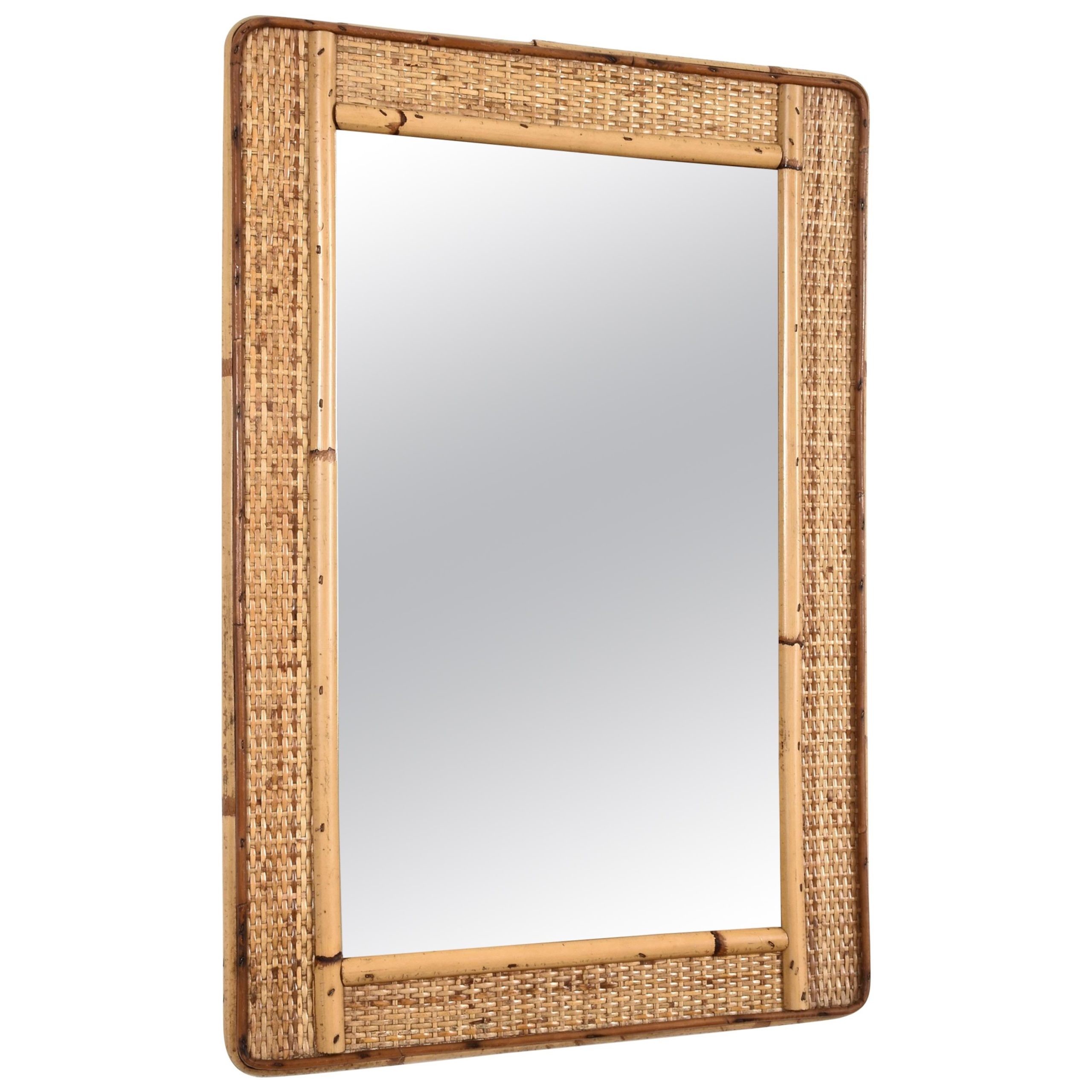 Rectangular Mirror With Bamboo Wicker Woven Frame From The 1970S, Italy ... throughout Beyond Reflection Understanding the Beauty of Natural Bamboo Mirrors