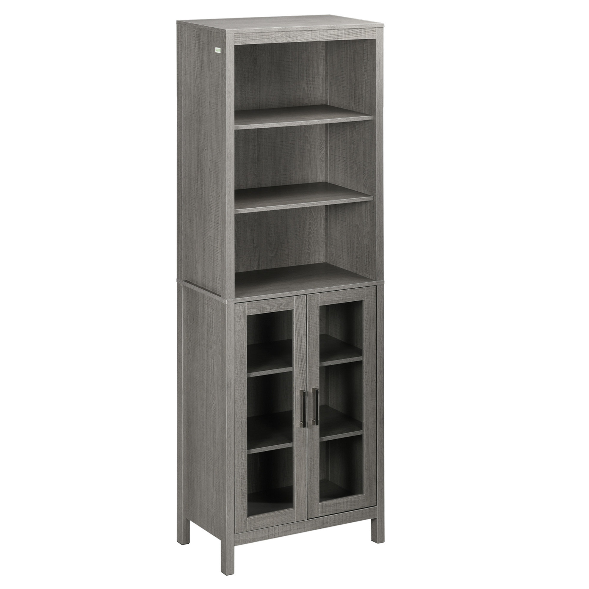 Red Barrel Studio® Kleankin Tall Bathroom Storage Cabinet With 3 Tier Shelf, Glass Door Cabinet ... for Gdf Studio 24"W Bathroom Storage Cabinet With 3 Drawers, Adjustable Shelves, Grey