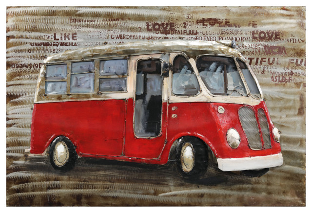 "Red Bus" Mixed Media Iron Hand Painted Dimensional Wall Art ... throughout Crafting Emotion Bringing the Iconic Red Car to Life Through Mixed Media