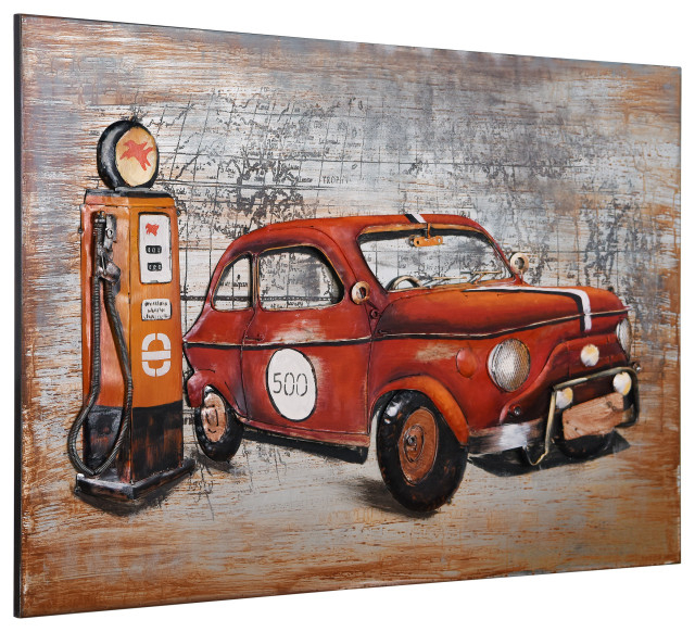 "Red Car" Mixed Media Iron Hand Painted Dimensional Wall Art ... throughout Crafting Emotion Bringing the Iconic Red Car to Life Through Mixed Media