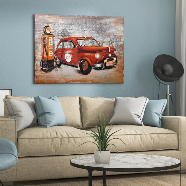 "Red Car" Mixed Media Iron Hand Painted Dimensional Wall Art ... with "Red Car" Mixed Media Iron Hand Painted Dimensional Wall Art