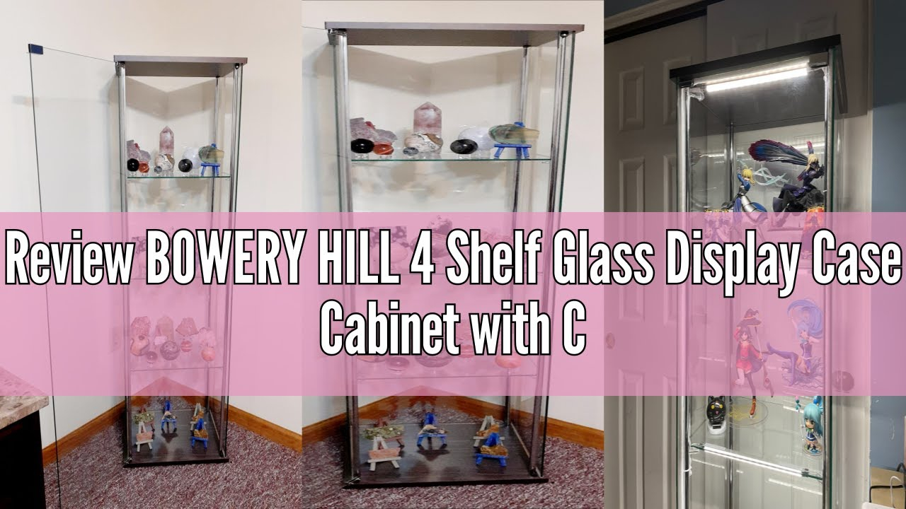 Review Bowery Hill 4 Shelf Glass Display Case Cabinet With Chrome Support Beams And White Top ... regarding A Closer Look at the Bowery Hill Modern Metal Display Case Features and Benefits