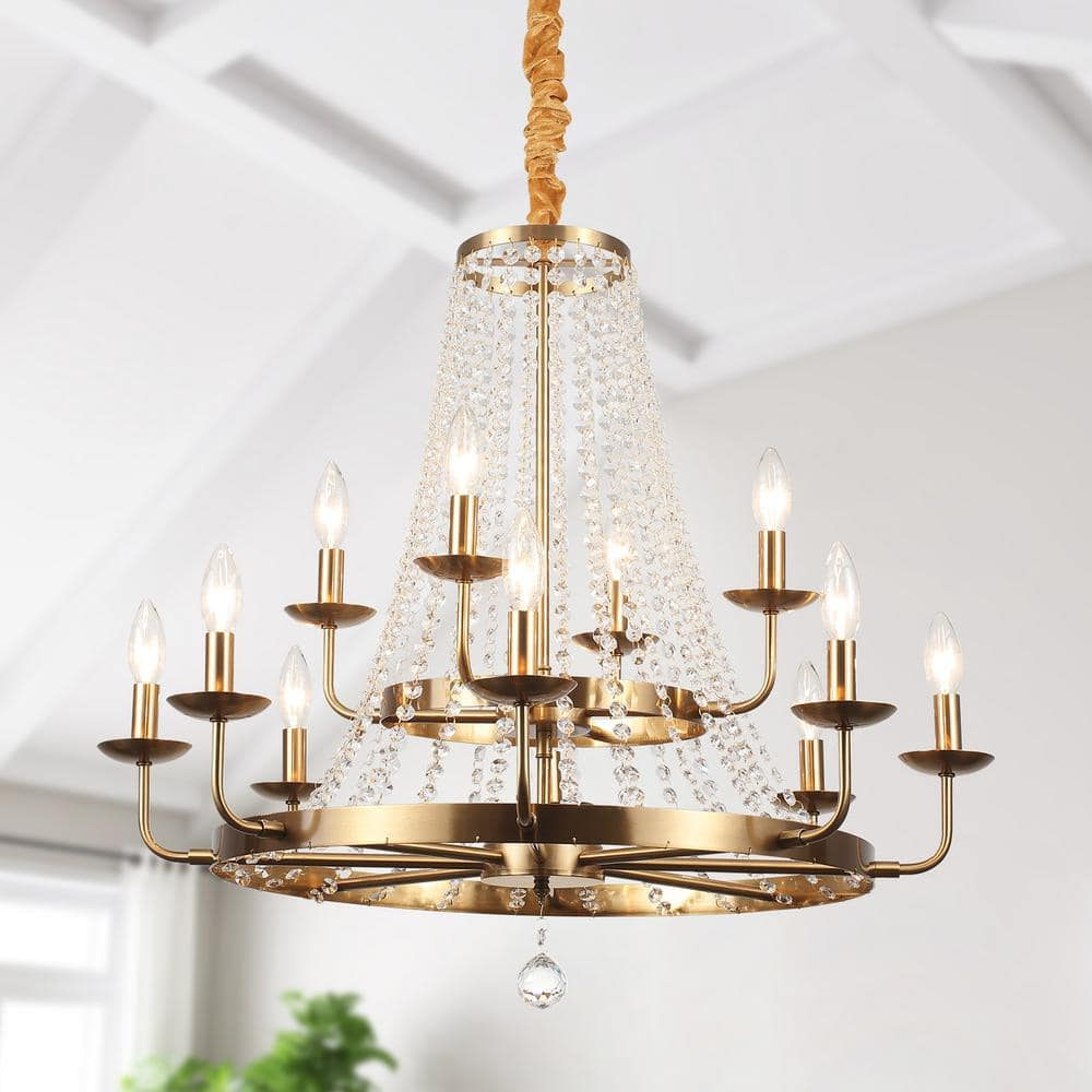 Reviews For Lwytjo Immer 12 Light Gold Candle Style Classic Empire ... inside 8-Light Black Chandelier With Gold Branch And Clear Crystal Accents