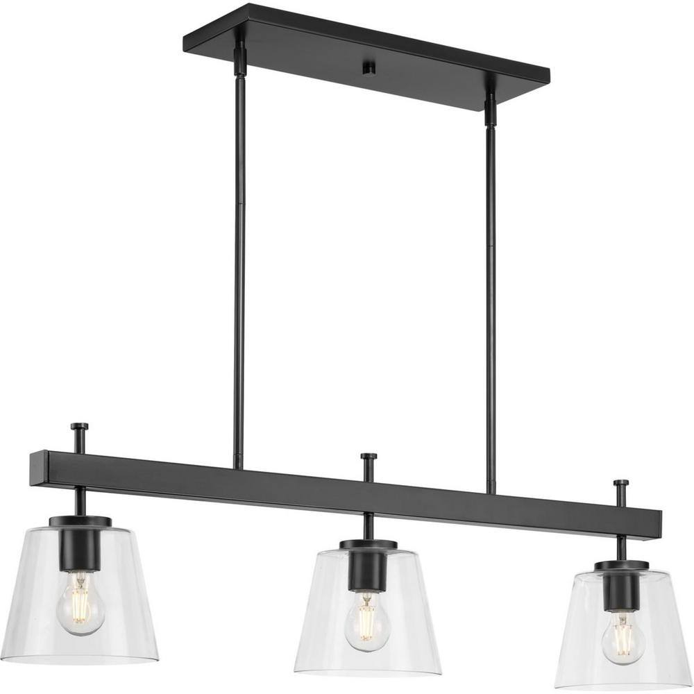 Reviews For Progress Lighting Saffert 40 In. 3-Light Matte Black With Clear Glass Shades New ... with regard to Illuminating Your Island The Saffert Chandelier Explained
