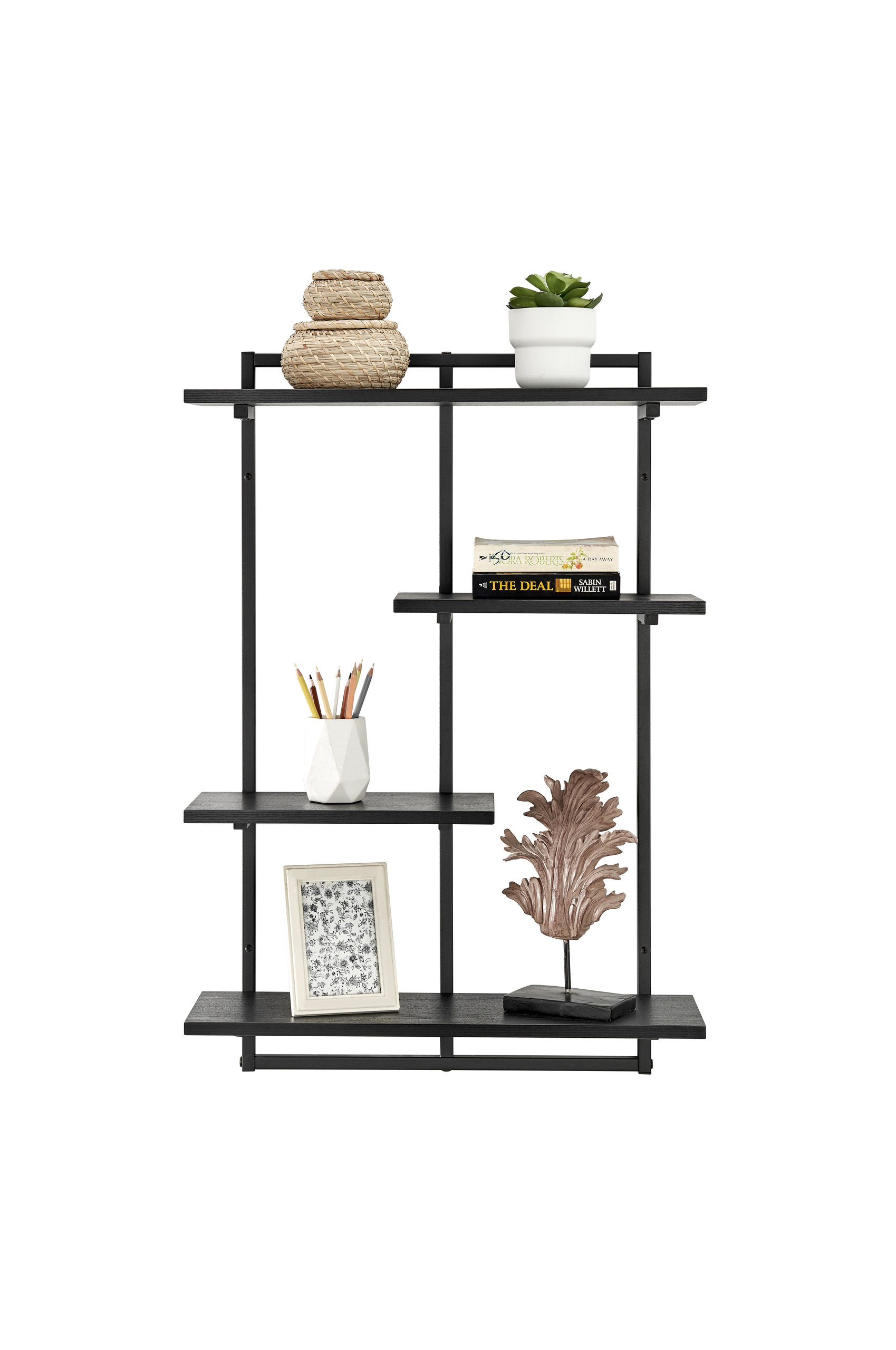 Rhodes 4 Tier Modern Floating Windowsill Shelf With - Industrial ... intended for Rhodes 4 Tier Modern Floating Windowsill Shelf With, Black/Black