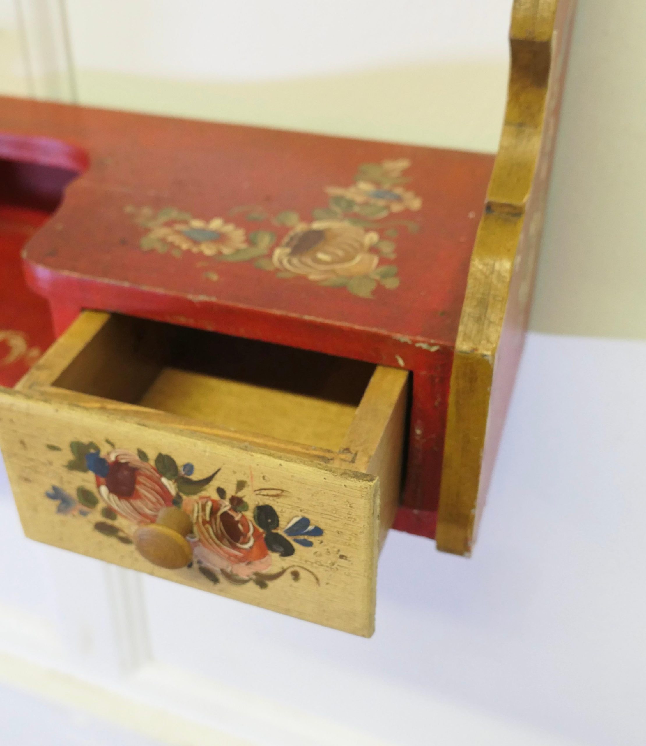 Rustic Painted Folk Art Wall Shelf With Drawers For Sale At 1Stdibs intended for Rustic Iron Wall Shelf With Drawer
