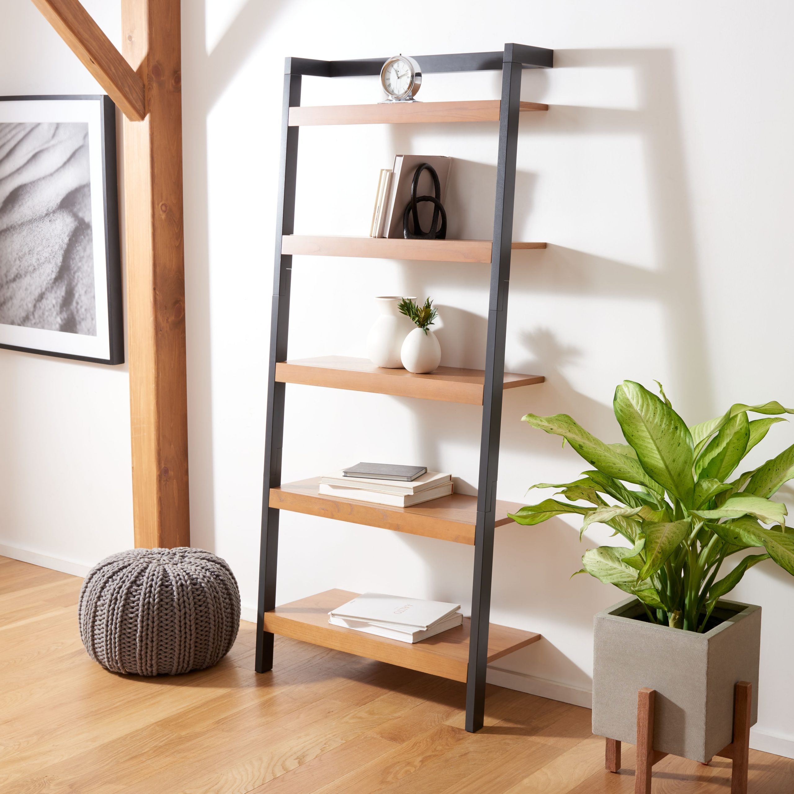 Safavieh Allaire 5-Tier Leaning Etagere Bookcase - 16.9" W X 14" L X 76 ... inside Understanding the Safavieh Allaire 5 Tier Leaning Etagere in Black