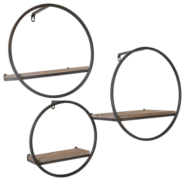 Sagebrook Home 3-Piece Set Wood/Metal Wall Shelves - Industrial ... throughout Sagebrook Home Wood/Metal Wall Shelves Organizer, Set Of 3