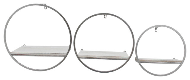 Sagebrook Home 3-Piece Set Wood/Metal Wall Shelves, White/Silver - Contemporary - Display And ... in Creative Ways to Style Your Sagebrook Home Wood/Metal Shelf Set