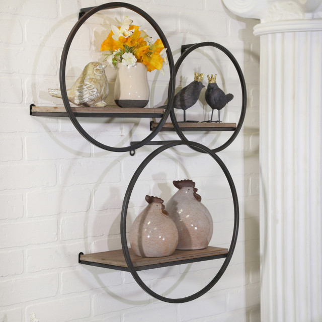 Sagebrook Home Wood/Metal Wall Shelves Organizer, Set Of 3 - Industrial ... for Sagebrook Home Wood/Metal Wall Shelves Organizer, Set Of 3