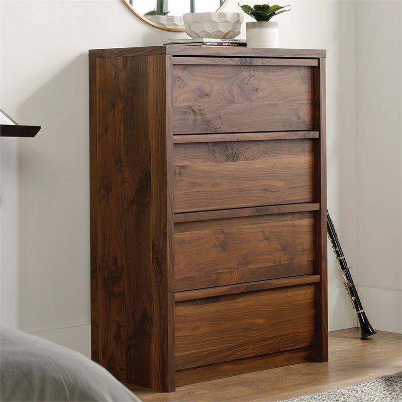 Sauder Harvey Park Engineered Wood 4-Drawer Chest In Grand Walnut ... throughout Sauder Harvey Park Engineered Wood 4 Drawer Chest In Soft White And Grand Walnut