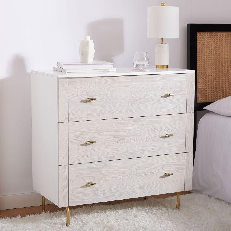 Save $244 • Genevieve 3 Drawer Dresser - White/White Washed - Safavieh inside Safavieh Genevieve 3 Drawer Dresser, White/Gold