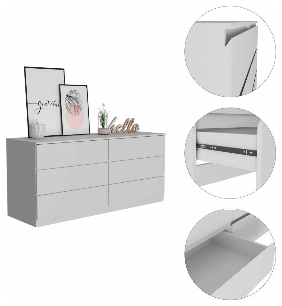 Seul 6 Drawer Double Dresser - Modern - Dressers - By Fm Furniture Llc | Houzz in Fm Furniture Seul Modern Minimal Six Drawer Double Dresser With Superior Top