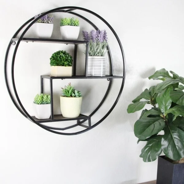 Shop 23 Inches Round Wall-Mounted Iron Hanging Storage Shelves, Black - N/A - On Sale - Free ... pertaining to Beyond Storage How 23" Black Floating Shelves Enhance Decor