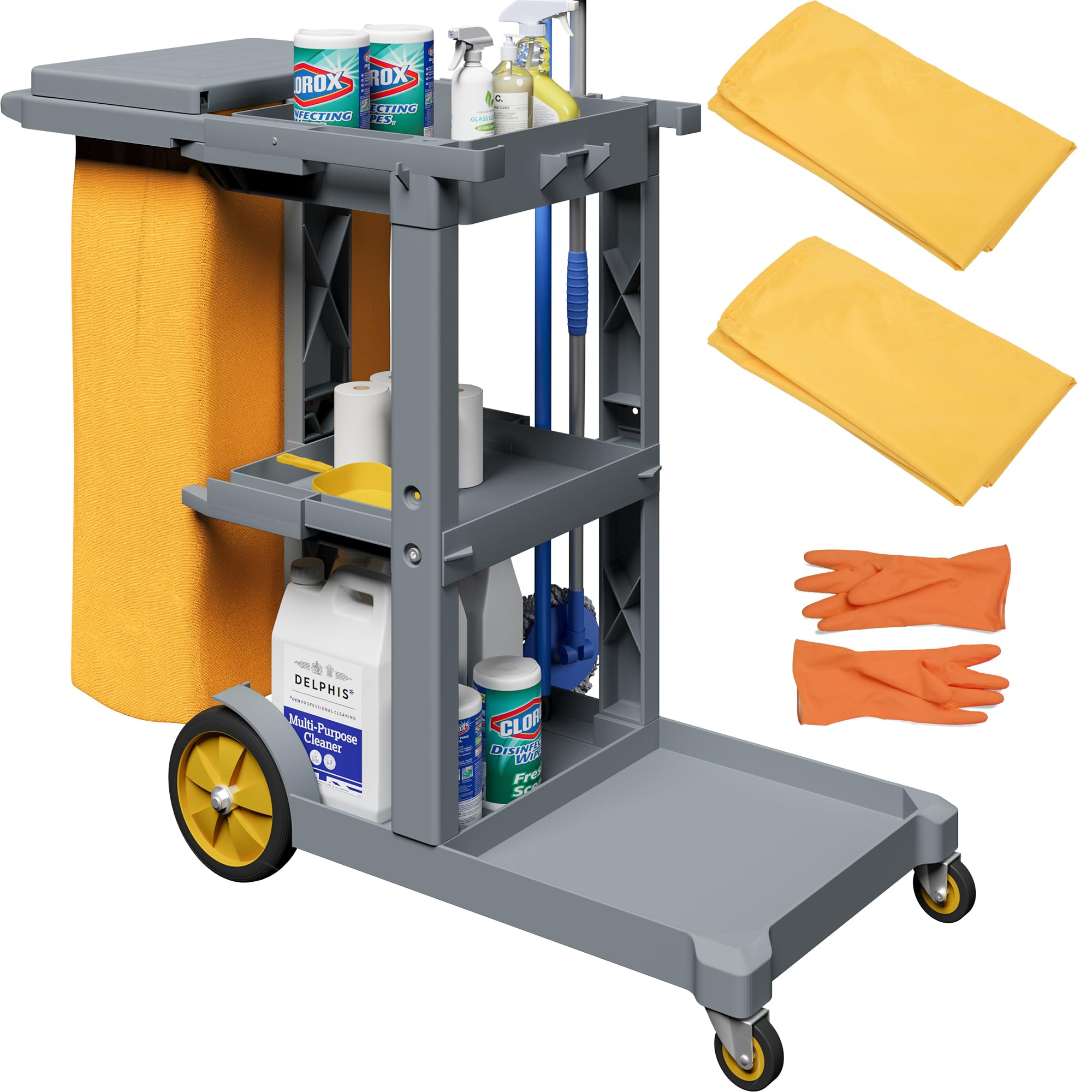 Snapklik.com : Yitahome Janitorial Cart, Cleaning Carts On Wheels, 3 ... with Shelf Maintenance Cleaning