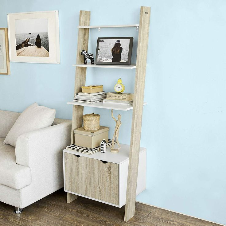 Sobuy® Frg110-Wn, Ladder Shelf Wall Shelf Bookcase Storage Display ... throughout Maximizing Your Space A Guide to Wall Ladder Shelves with Wire Baskets
