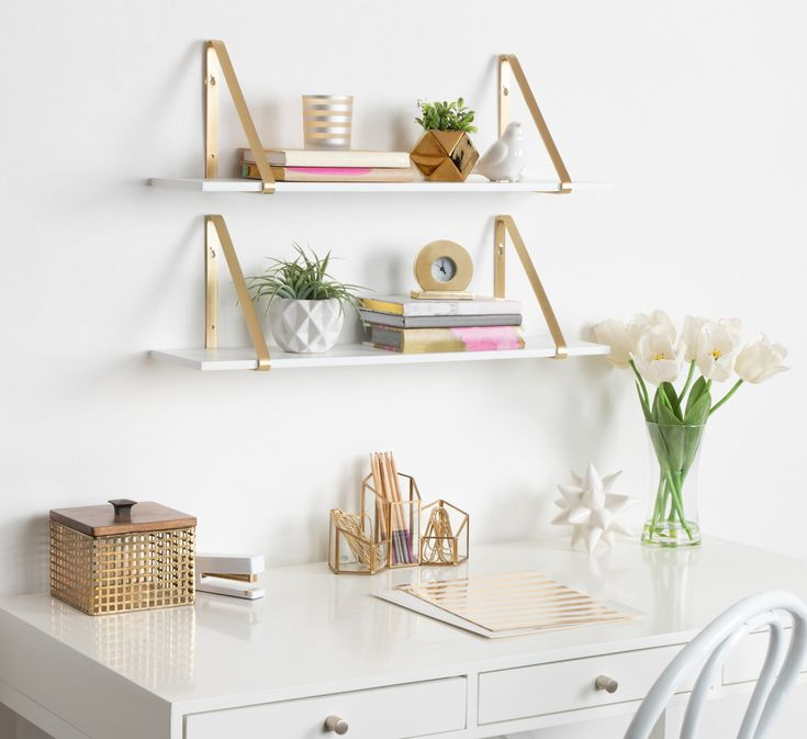 Soloman Wooden Shelves With Brackets - White/Gold / 2 Pk-28 | Idee ... in Beyond the Ordinary Elevate Your Decor with Soloman's Premium Shelving