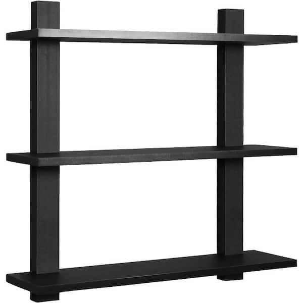 Sorbus 3-Tier Wall Mounted Shelves For Bathroom, Floating Wall Shelf ... with Luna Three Tier Wall Mounted Shelf, Black, Natural Wood
