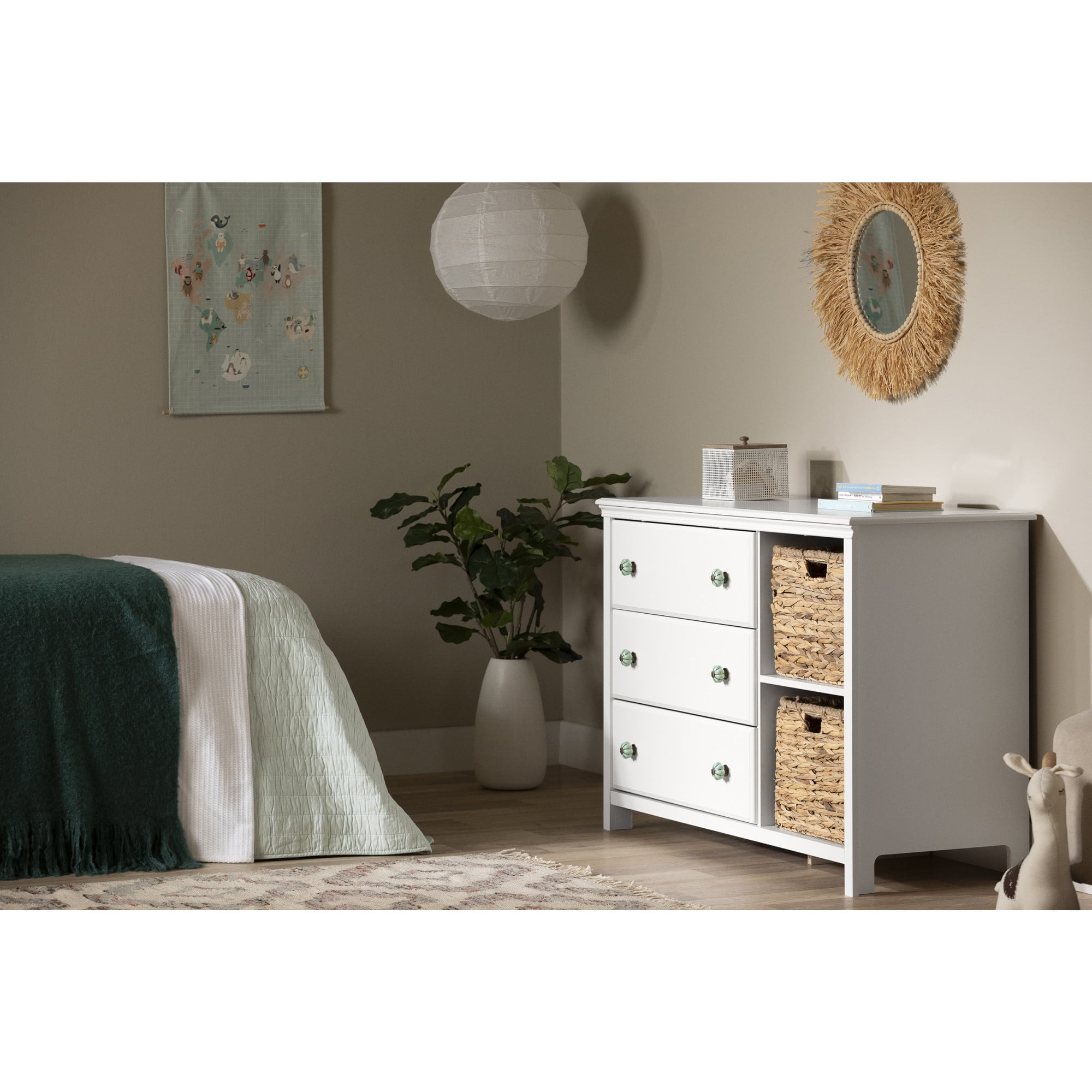 South Shore Balka, Bohemian Harmony Dresser, White - Walmart.com intended for A Closer Look at the Balka 3-Drawer Dresser Its Unique Features