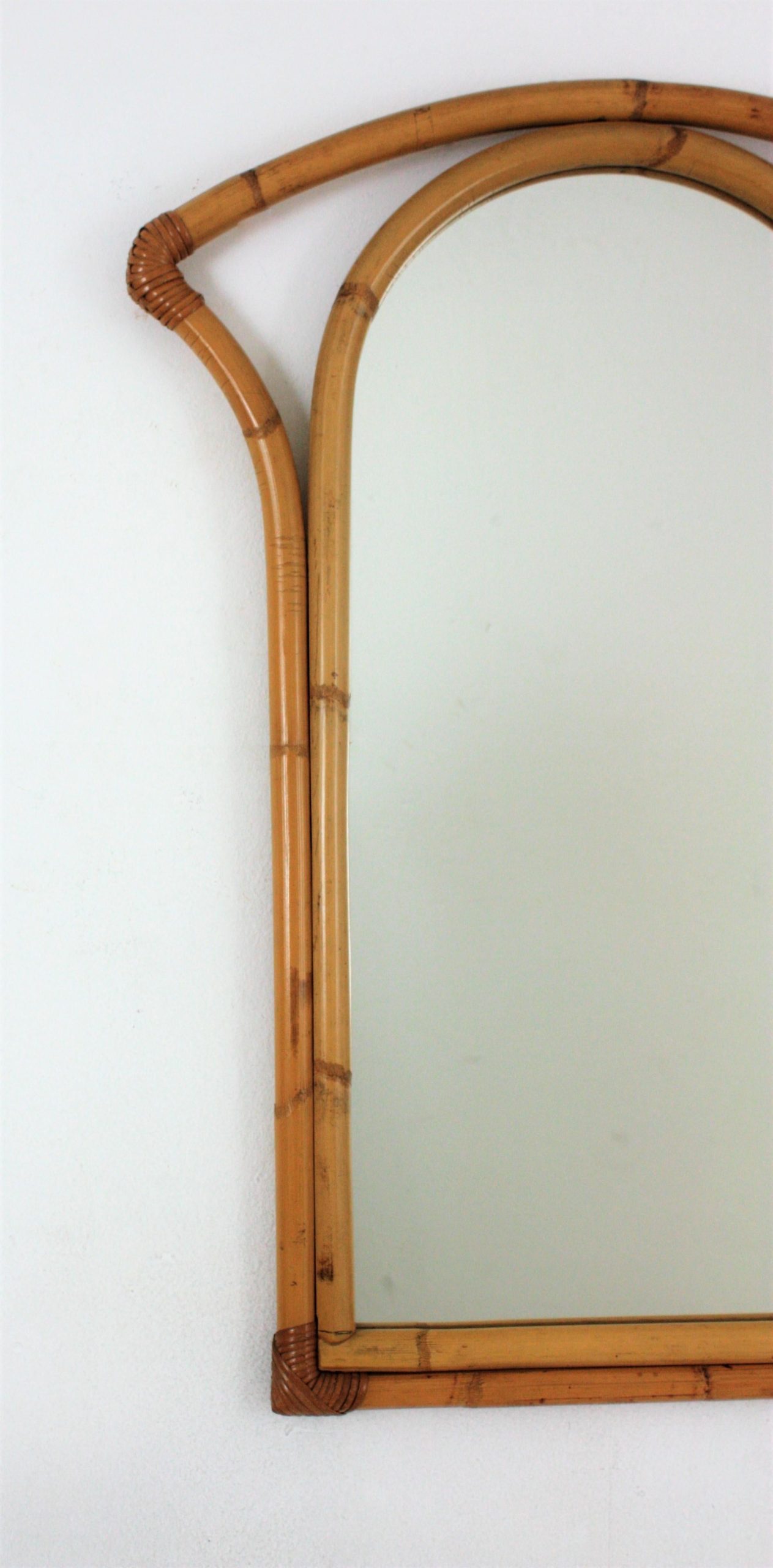 Spanish 1960S Bamboo Rattan Rectangular Mirror With Arched Top For Sale ... inside Bamboo Rectangular Wall Mirror, Natural, Natural