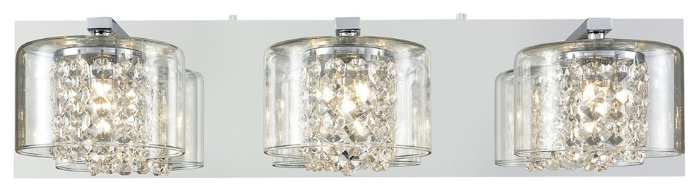 Springvale 3 Light Vanity, Polished Chrome With Clear Crystal And Glass - Contemporary ... inside Finding the Perfect Light The Annabel Vanity's Clear Glass Appeal