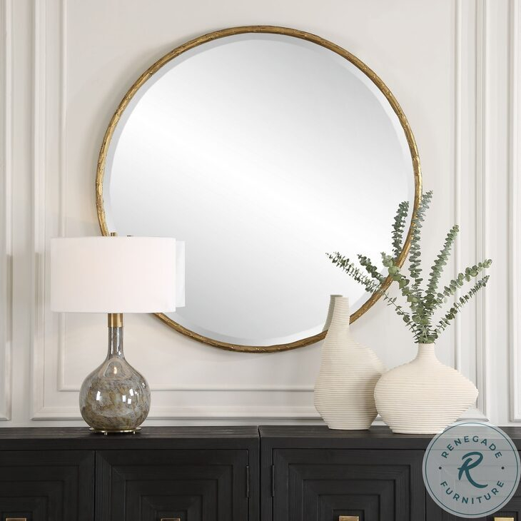 Sutton Aged Gold Round Mirror From Uttermost | Coleman Furniture inside How Aged Gold Sutton Mirrors Elevate Your Home Decor