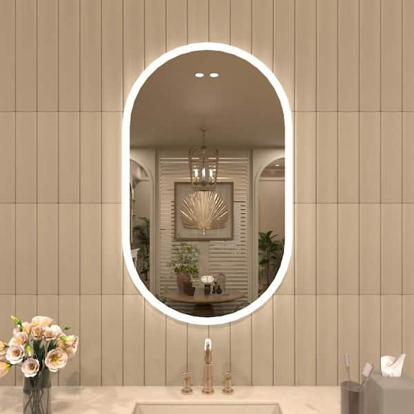 Taimei 24 In. W. X 40 In. H Oval Frameless Led Light Anti-Fog Wall ... in Gatco 4059 Elevate 24" W X 26-1/2" H Oval Frameless Bathroom Wall - Chrome