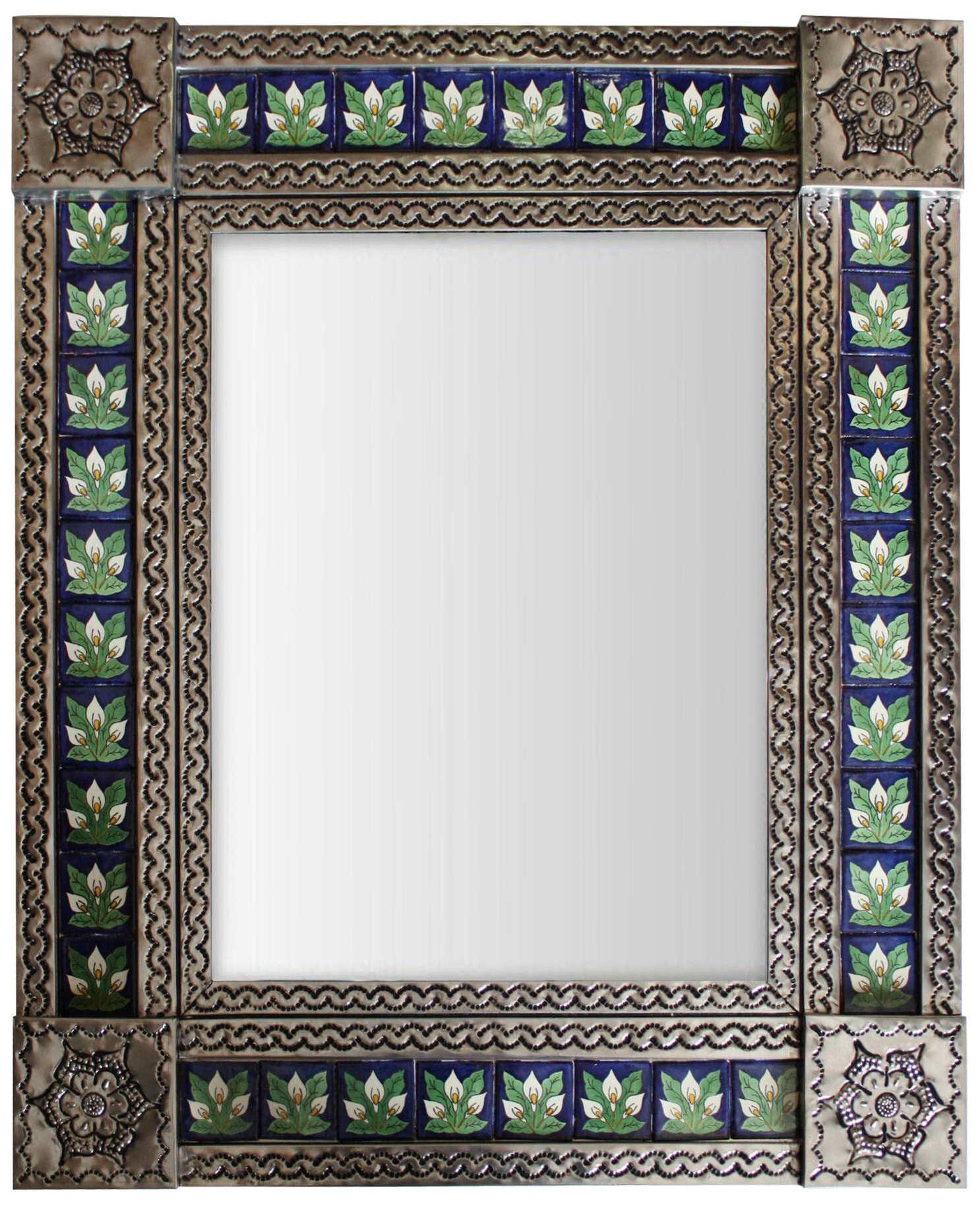 Talamex Medium Brown Three-Lily Mexican Talavera Tile Mirror throughout Medium Brown Sassari Tile Mexican Mirror
