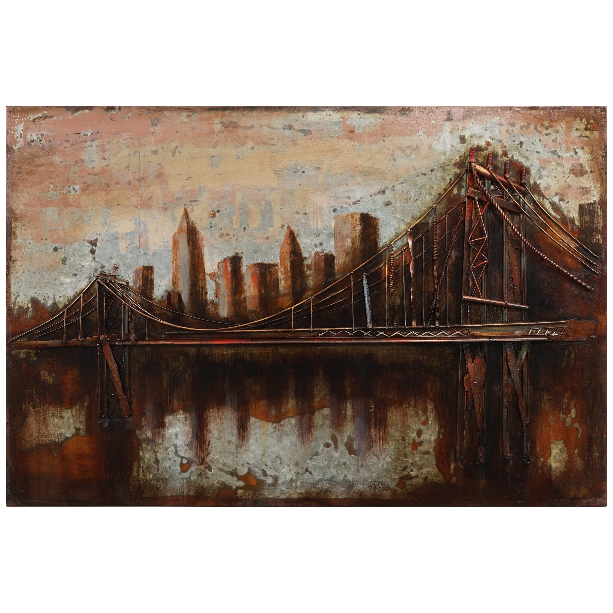 The Best "Bridge To The City" Mixed Media Iron Hand Painted Dimensional ... throughout Exploring the Artistic Narrative of a 48x32 'Train' Mixed Media Wall Sculpture