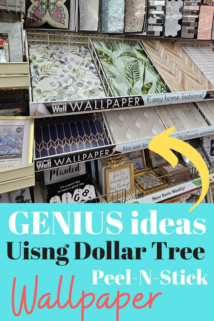 The Dollar Tree Wallpaper Store With Text Overlay That Reads Genius Ideas Using Dollar Tree Peel ... within Diy Project: Wallpaper Goes Mobile