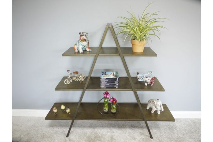 Three Tier A Frame Shelf Display Unit Bronze Metal 134 X 160 X 40 Cm ... inside The Aesthetic Appeal and Durability of Brown Wood Metal Shelving