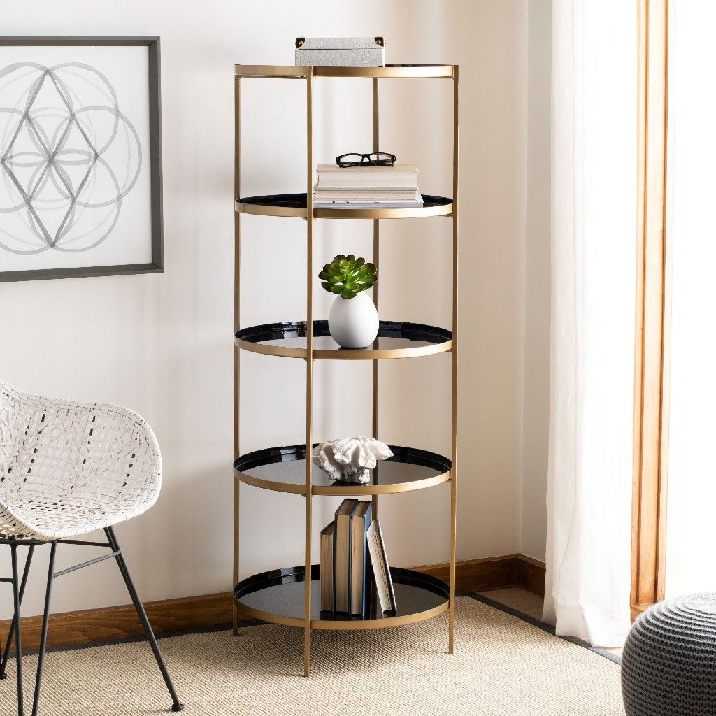 Tia Round 5 Tier Etagere In Black/Brass - Safavieh Etg3202B In 2020 ... in Safavieh Justine 5 Tier Etagere, Black/Brass
