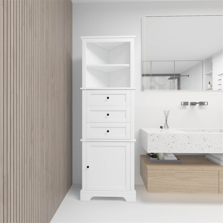 Tonwin White Triangle Tall Cabinet With 3 Drawers And Adjustable ... with Gewnee White Triangle Tall Cabinet