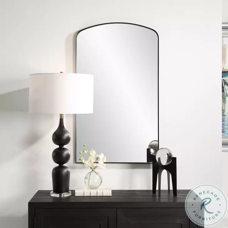 Tordera Satin Black Arch Mirror From Uttermost | Coleman Furniture with regard to Uttermost Tordera Black Arch Mirror