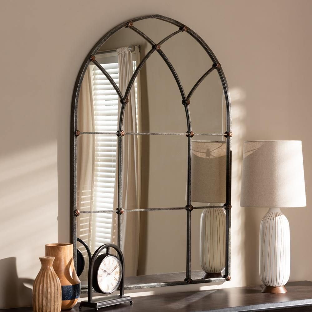 Tova Vintage Farmhouse Antique Silver Finished Arched Window Accent ... for Adding Light and Character Using the Baxton Studio Window Mirror