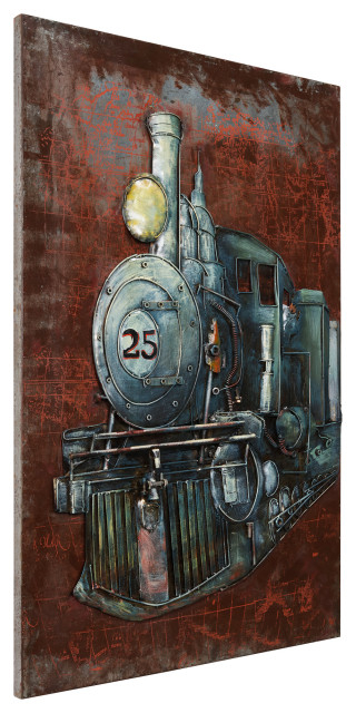 "Train" Mixed Media Iron Hand Painted Dimensional Wall Art 48X32 ... pertaining to The Symbolism and Storytelling in "White Horse" Hand-Painted Art