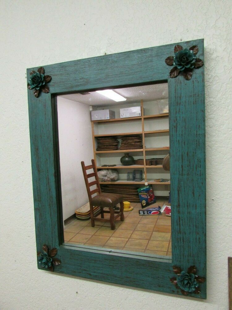 Turquoise Bloom Mirror-Wood-Mexican-24X34-Rustic-Flowers-Primitive-Beautiful | Mirror, Rustic ... regarding Finding the Perfect Turquoise Bloom Large Rustic Mirror for Your Aesthetic
