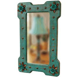 Turquoise Bloom Western Mirror | Western Mirror, Rustic Mirrors, Black ... regarding Turquoise Bloom Large Rustic Mirror