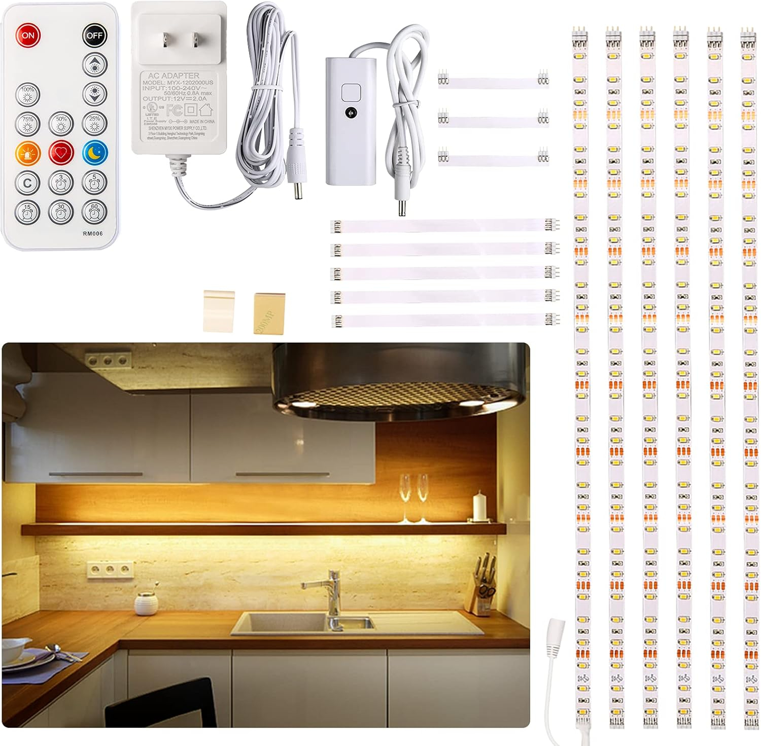 Under Cabinet Led Lighting Kit, 6 Pcs Led Strip Lights With Remote ... in Led Lights Under Shelf