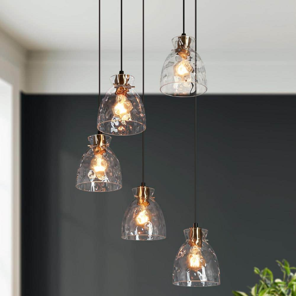 Uolfin 5-Light Transitional Black And Brass Cluster Chandelier With ... inside Understanding the Craftsmanship Behind 7-Light Brass Chandeliers and Rippled Glass