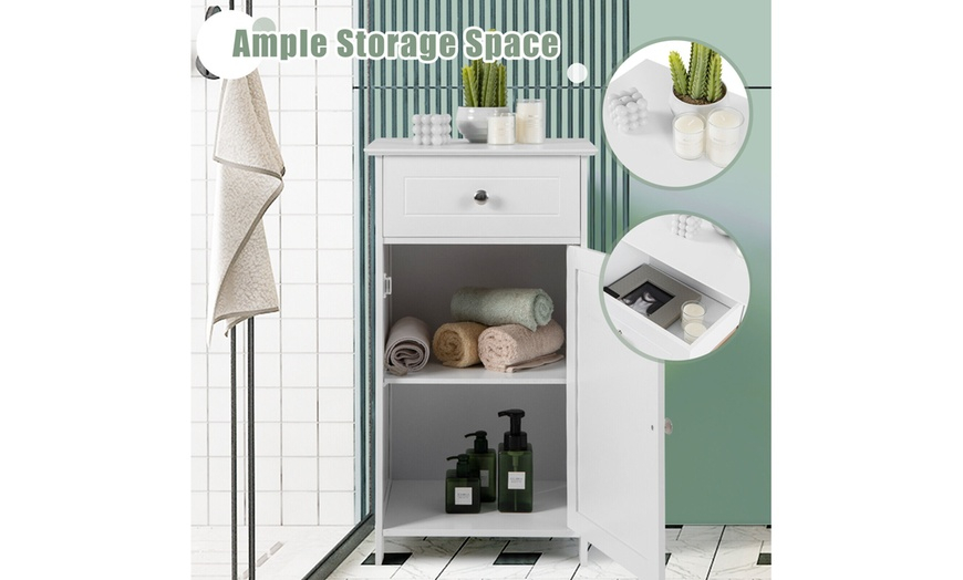 Up To 38% Off On White Floor Storage Cabinet B... | Groupon Goods inside Costway White Floor Storage Cabinet Bathroom Organizer Cupboard Drawer Shelf