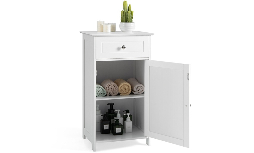 Up To 38% Off On White Floor Storage Cabinet B... | Groupon Goods with regard to Costway White Floor Storage Cabinet Bathroom Organizer Cupboard Drawer Shelf