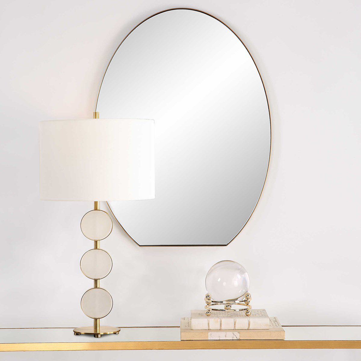 Uttermost 32" Brass Cabell Oval Mirror | The Gilded Thistle with regard to Uttermost Cabell Brass Oval Mirror