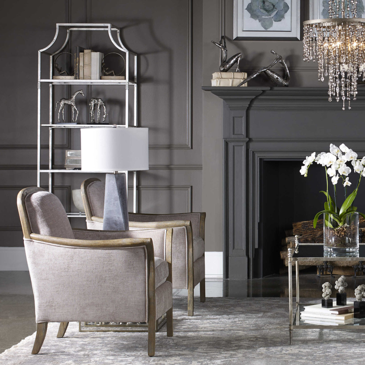 Uttermost Aurelie Etagere Bookcase & Reviews | Perigold within Uttermost Aurelie Silver Etagere