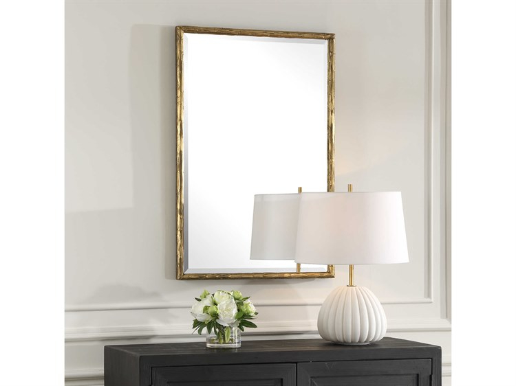 Uttermost Sutton Aged Gold Rectangular Wall Mirror | Ut09993 inside How Aged Gold Sutton Mirrors Elevate Your Home Decor