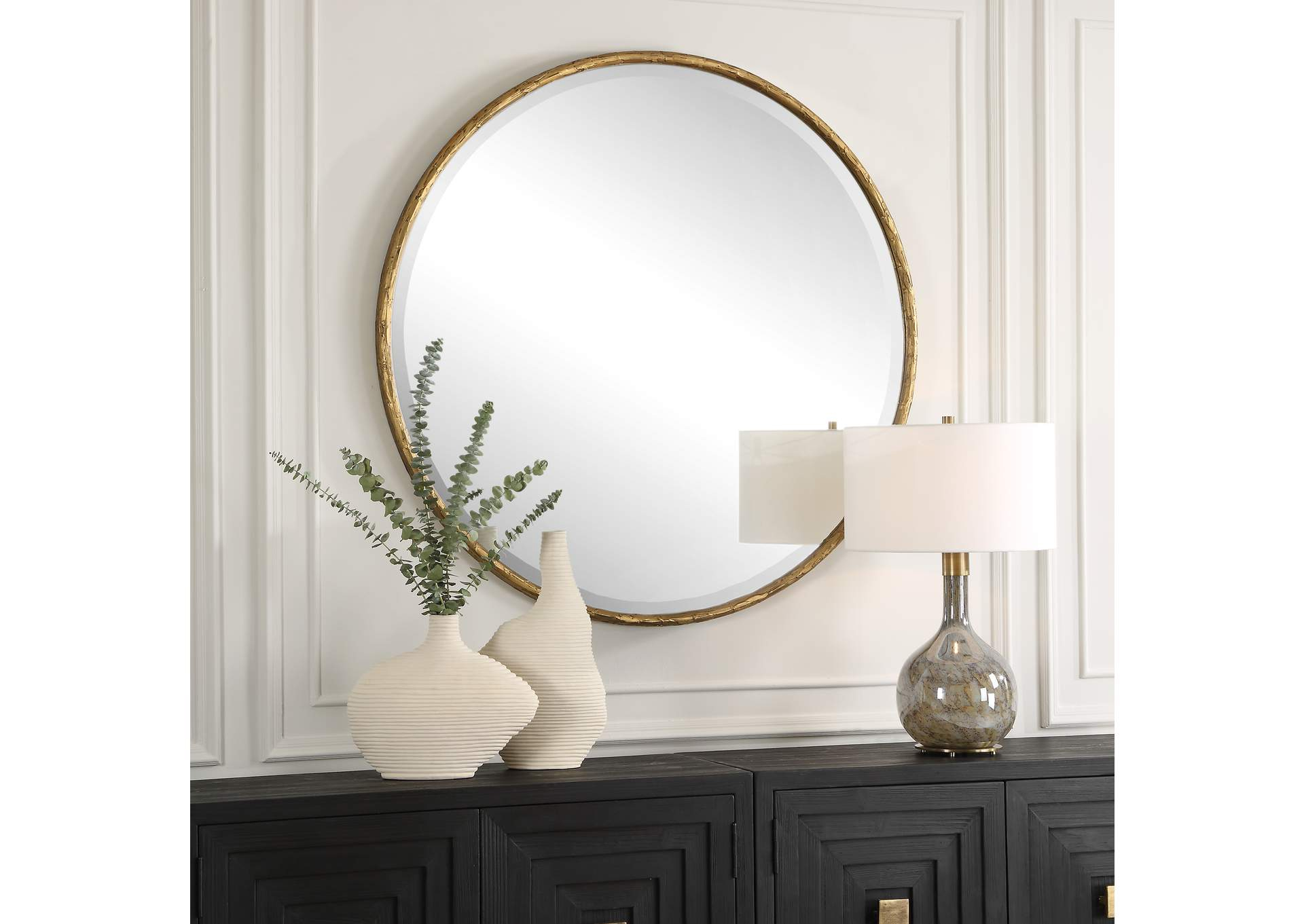 Uttermost Sutton Aged Gold Round Mirror within How Aged Gold Sutton Mirrors Elevate Your Home Decor