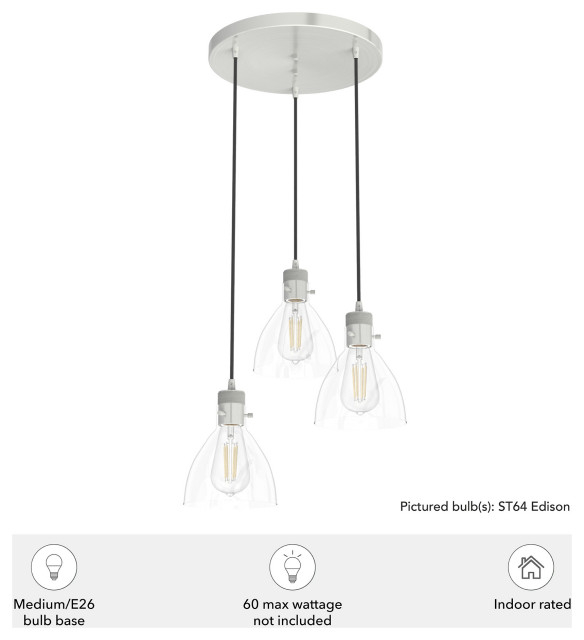 Van Nuys Brushed Nickel 3 Light Cluster Ceiling Light Fixture - Transitional - Pendant Lighting ... in Hunter Van Nuys Brushed Nickel 3 Light Linear Cluster Ceiling Light